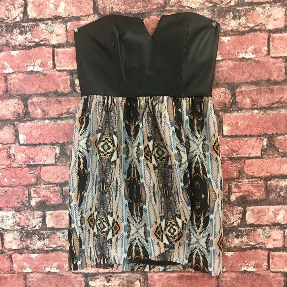 Strapless Dress with Faux Leather Top